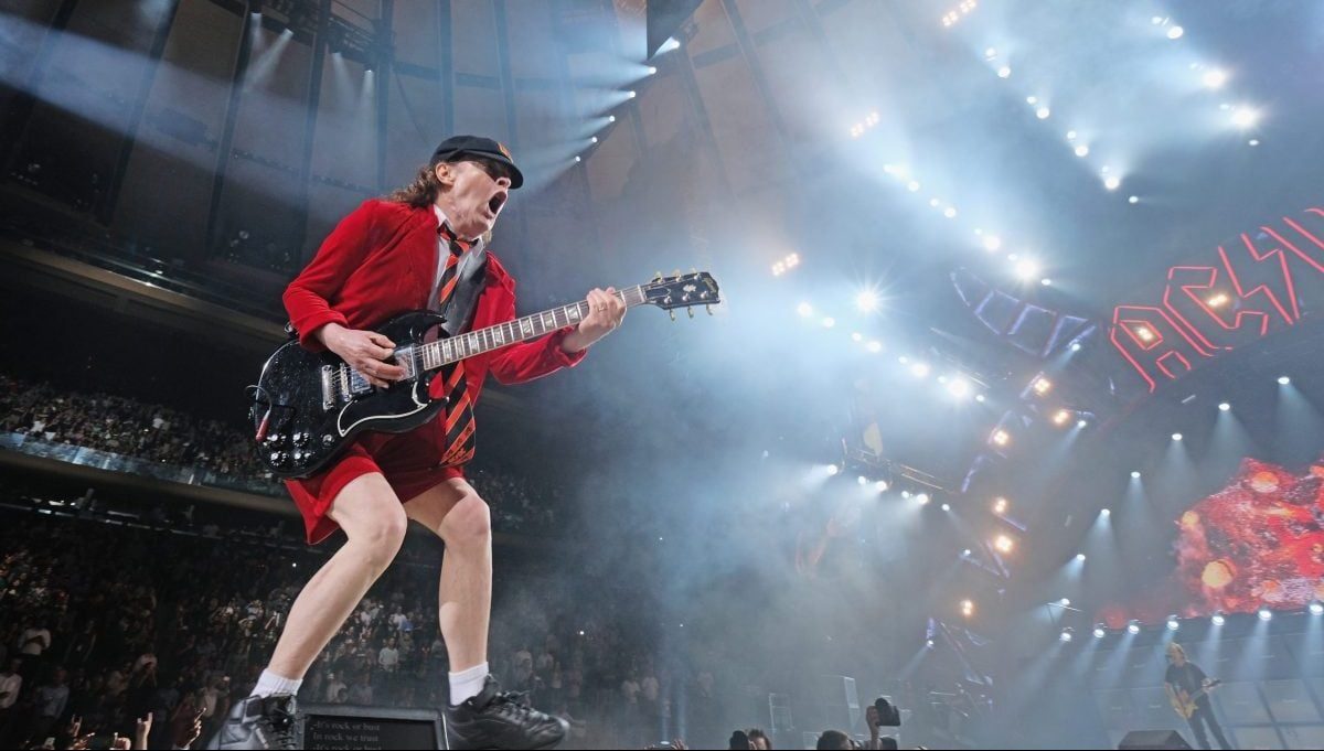 Guitar player Angus Young of AC/DC performs during the AC/DC Rock Or Bust Tour at Madison Square Garden on September 14, 2016 in New York City. 