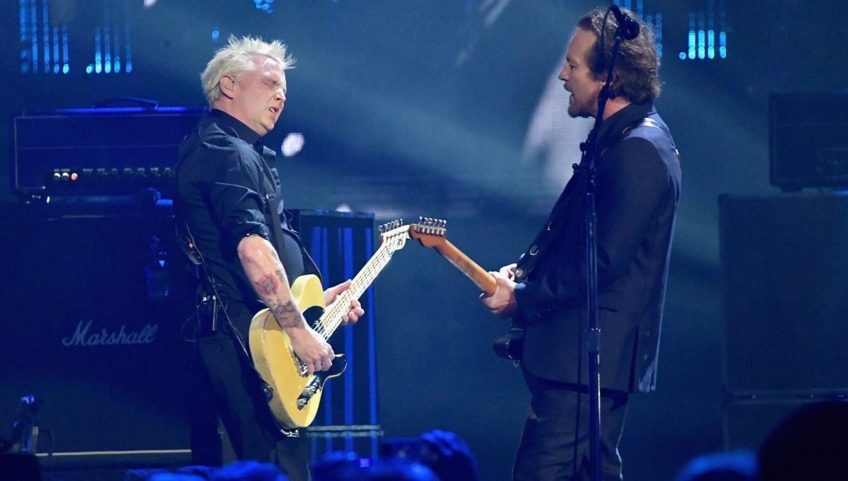 2017 Inductees Mike McCready (L) and Eddie Vedder of Pearl Jam perform onstage at the 32nd Annual Rock & Roll Hall Of Fame Induction Ceremony at Barclays Center on April 7, 2017 in New York City. The event will broadcast on HBO Saturday, April 29, 2017 at 8:00 pm ET/PT