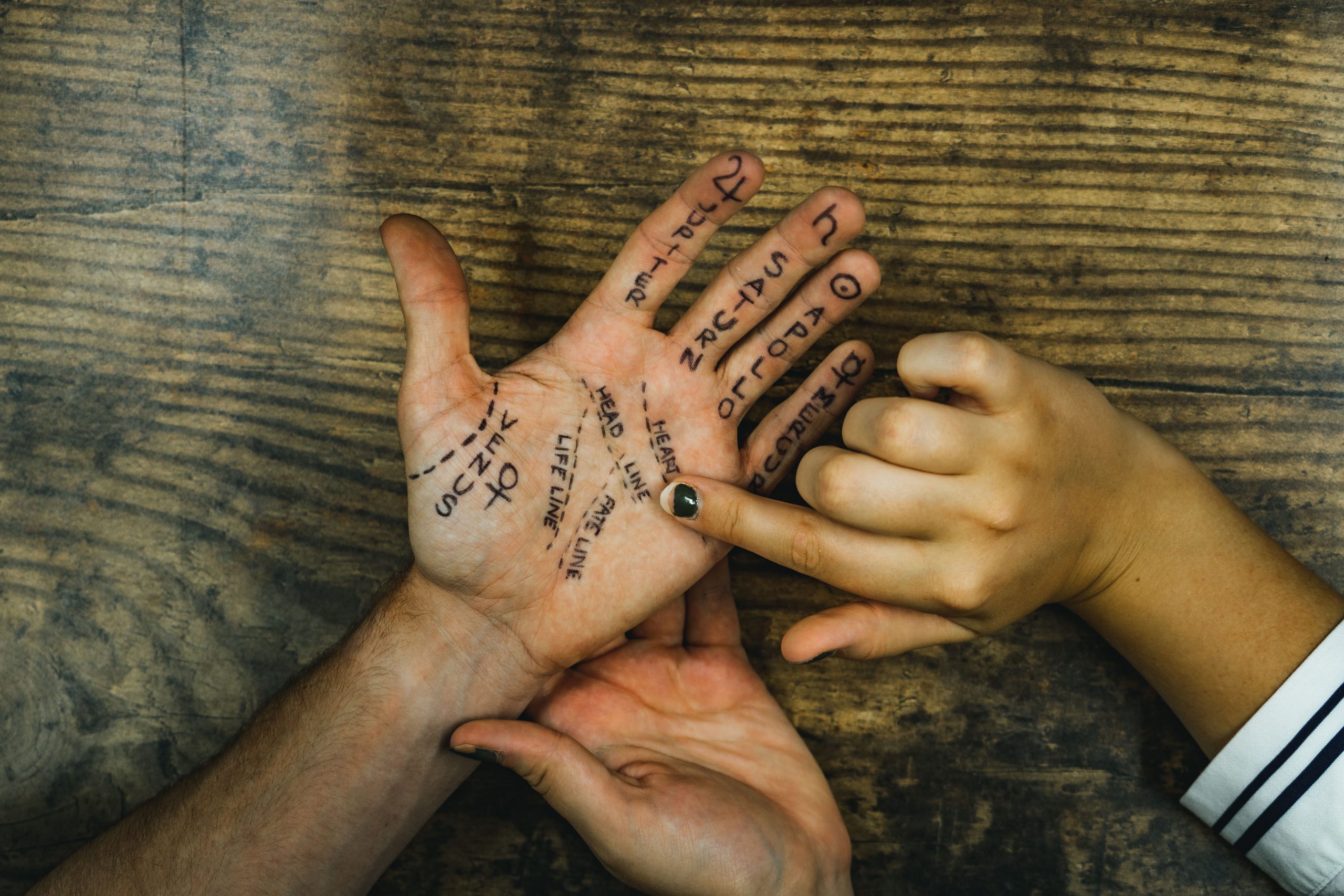 Palm read with writing