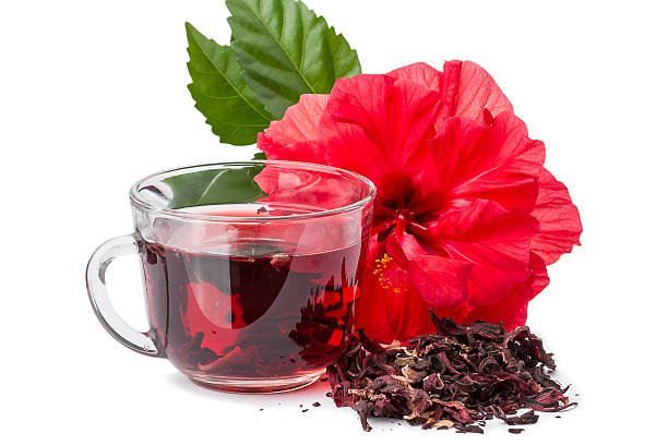 red-flower-and-hibiscus-hot-tea-on-white-background